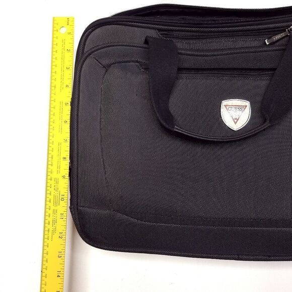 Vintage Guess Triangle Logo Black Full Zipper Messenger Bag Canvas Retro - Picture 6 of 6